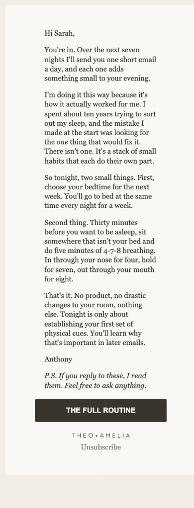 The first email of the sleep series: tonight, just the breathing at a set time