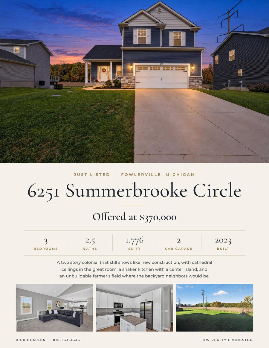 Front page of the 6251 Summerbrooke Circle feature sheet