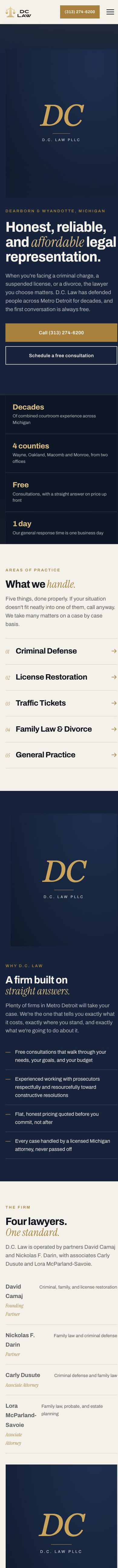 The D.C. Law homepage on a phone